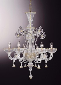 Filigree chandelier with gold decoration at three lights