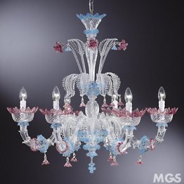 Chandelier in pink and light blue colors