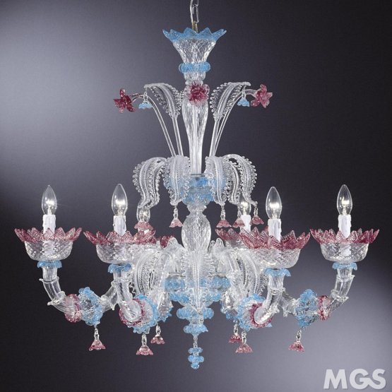 Damasco Chandelier, Chandelier in pink and light blue colors
