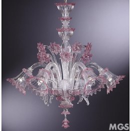Chandelier in crystal and pink