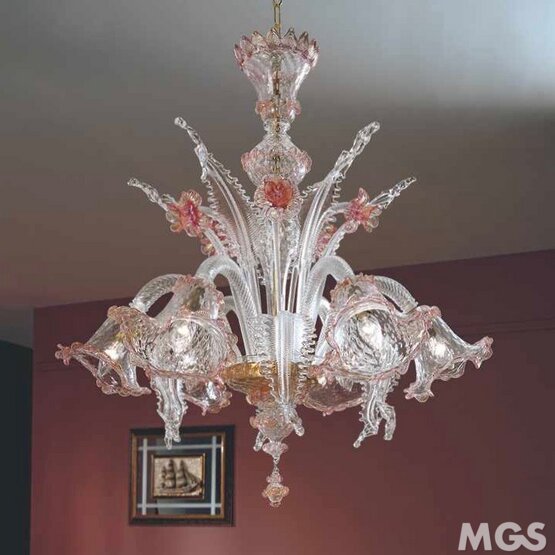 Art chandelier, Pink and crystal chandelier