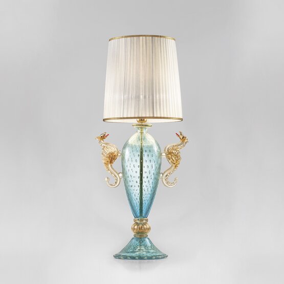 Aegon table lamp, Table lamp in light blue color with gold decoration