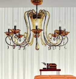 Submerged amber chandelier at three lights