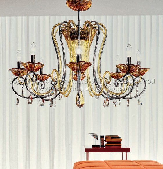 200 Series Chandeliers, Submerged amber chandelier at six lights