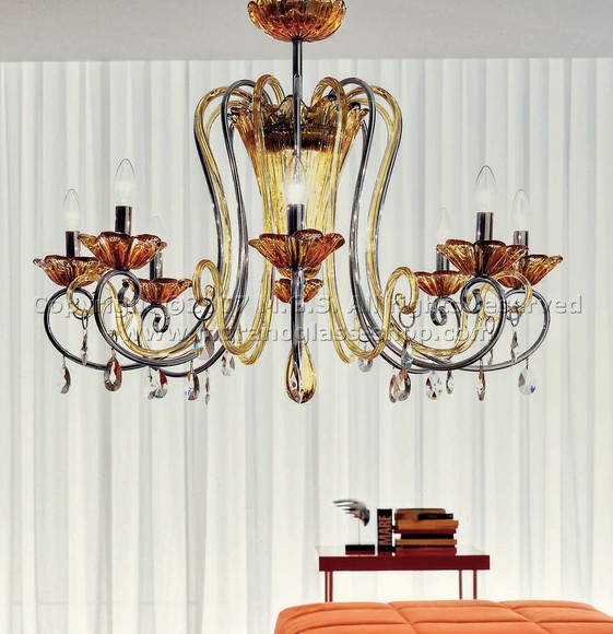 200 Series Chandeliers, Submerged amber chandelier at three lights