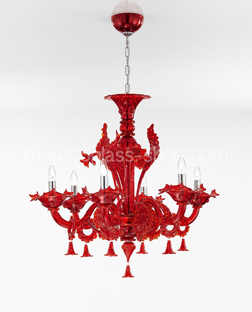 1377 Series Chandeliers, Red chandelier at six lights