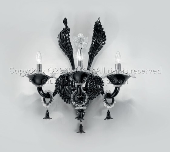 1377 Wall lights, Crystal and black sconce at one light