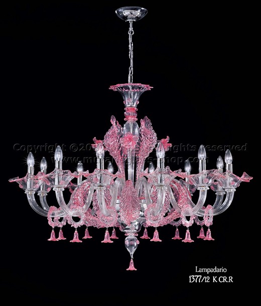 Giustinian Chandelier, Crystal and ruby chandelier at twelve lights