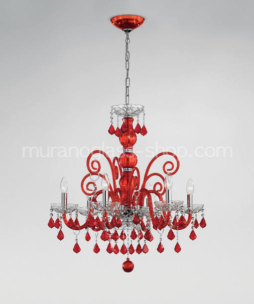 Bohemia Bright chandelier, Red and crystal Bohemia style chandelier