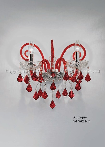 Wall light 947, Crystal and red bohemia style sconce