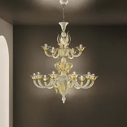 Crystal chandelier with amber decoration at fifteen lights