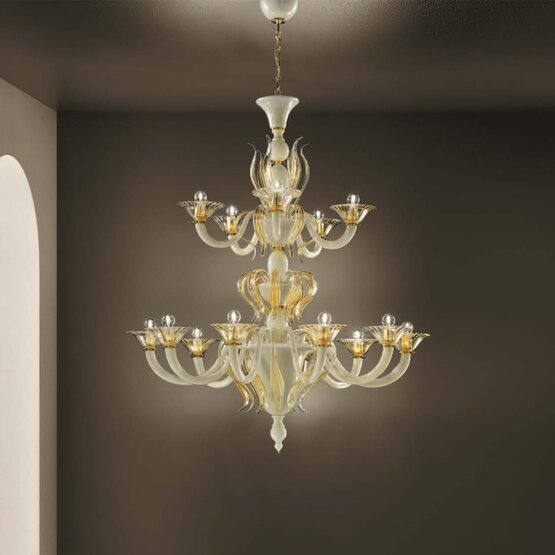 Ontani Chandelier, Chandelier in Ivory and gold at fifteen lights