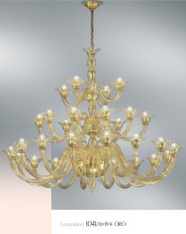 Crystal chandelier with amber decoration at twentyone lights