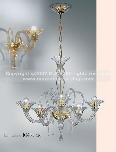 Guibet Chandelier, Chandelier at five lights white and gold decoration