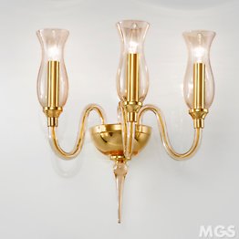 Crystal sconce with amber decoration at three lights