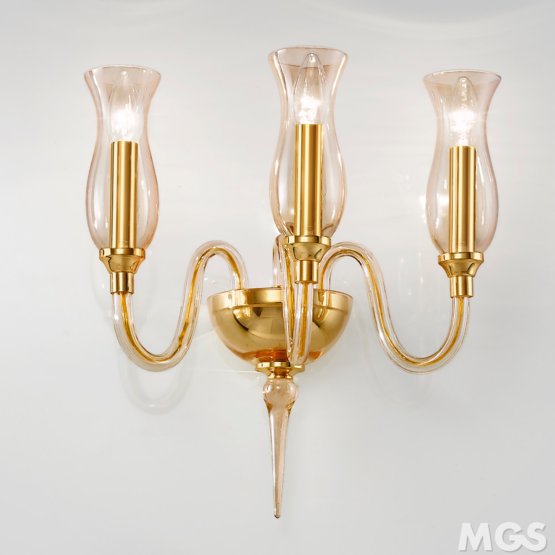 Teodato Wall light, Crystal sconce with amber decoration at three lights