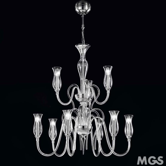 Teodato Chandelier, Crystal Chandelier with amber decoration at nine lights
