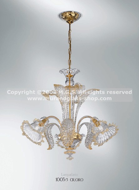 1003 series chandeliers, Crystalchandelier with 24k gold decoration at eight lights
