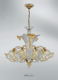 Crystalchandelier with amber decoration at three lights