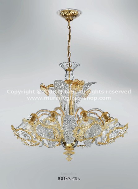 1003 series chandeliers, Crystalchandelier with amber decoration at five lights
