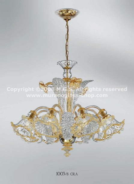 1003 series chandeliers, Crystalchandelier with amber decoration at three lights