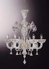 Filigree chandelier with gold decoration at eight lights