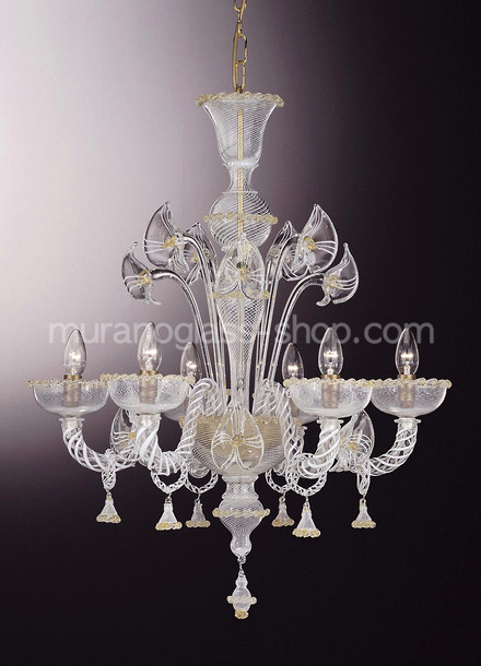 Filigree Chandelier, Filigree chandelier with gold decoration at five lights