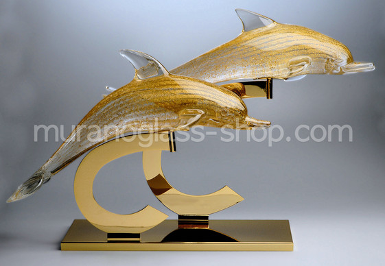 Pair of dolphins, Pair of dolphin with gold decoration