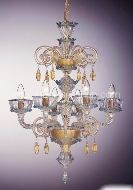 France Chandelier, Chandelier with gold decoration at five lights