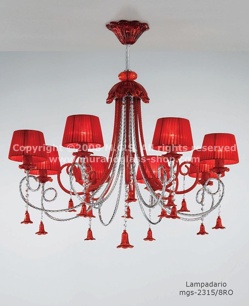 2315 series Chandeliers with lampshades, Red Chandelier with lampshades at six lights