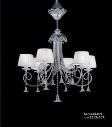 Crystal Chandelier with lampshades at six lights