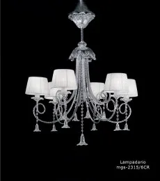 Crystal Chandelier with lampshades at eight lights