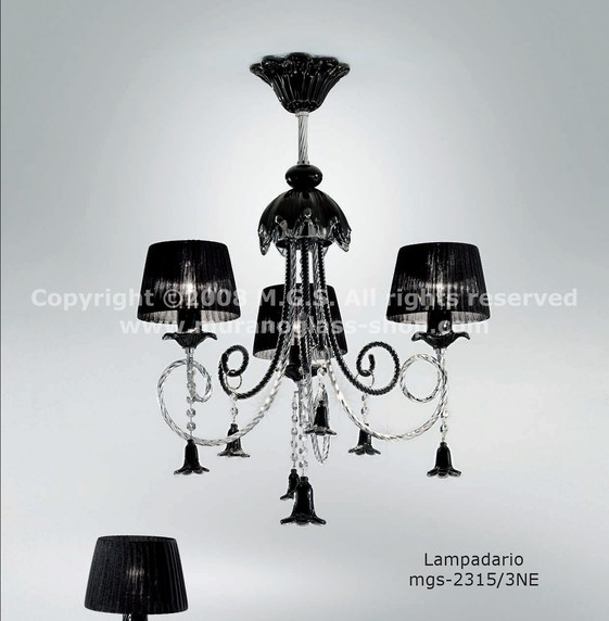 2315 series Chandeliers with lampshades, Black chandelier with lampshades at six lights