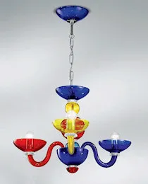 Mini multi colored chandelier at three lights
