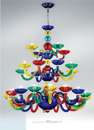 Fiammingo style multi colored chandelier at twenty eight lights