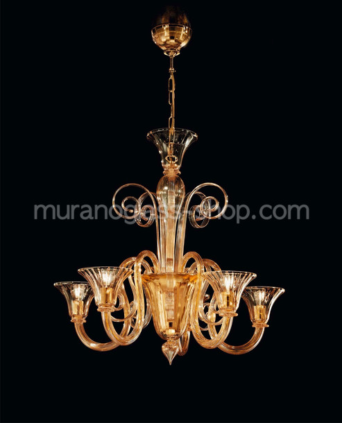 Sambonet Chandelier, Crystal smoked color chandelier at five lights