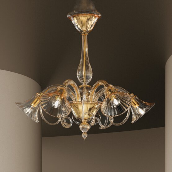 Venier Chandelier, 5 lights, crystal with amber decoration color