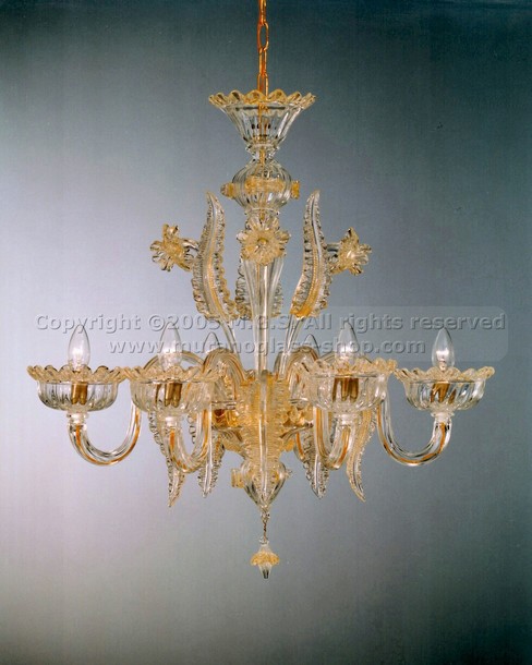 403 series Chandeliers, Crystal chandelier with gold decoration at six lights.
