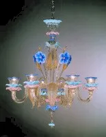 Crystal chandelier with gold decoration at six lights.