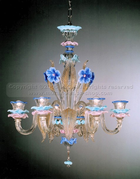 410 series Chandeliers, Crystal chandelier with gold decoration at six lights.