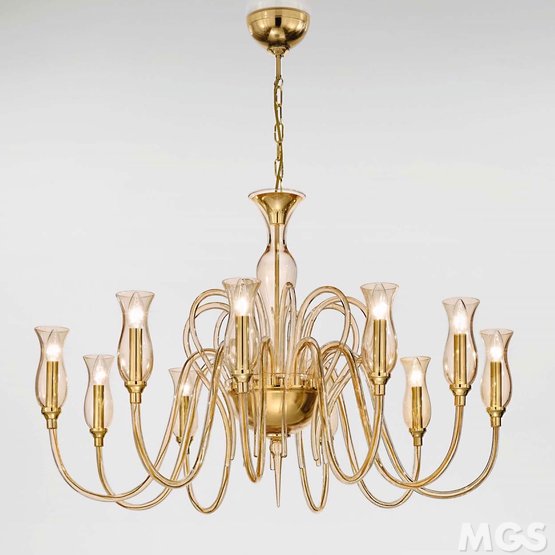 Teodato Chandelier, Chandelier with amber decoration at ten lights