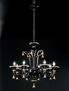 Black and gold chandelier at eight lights