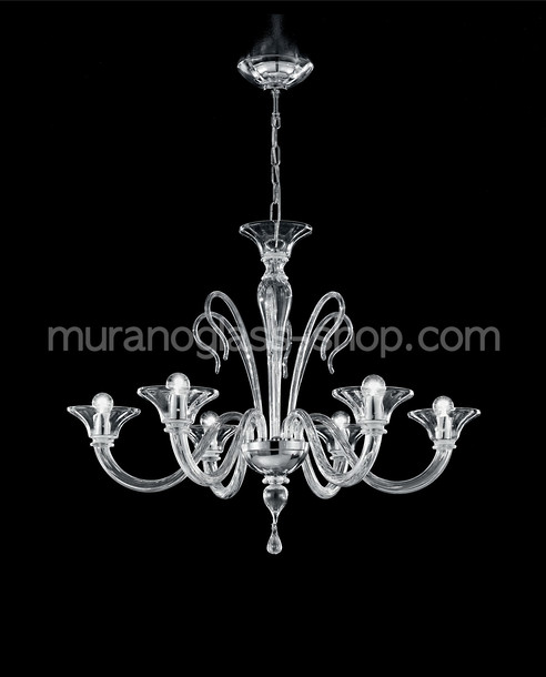 Koons Chandelier, Six lights crystal smoked chandelier