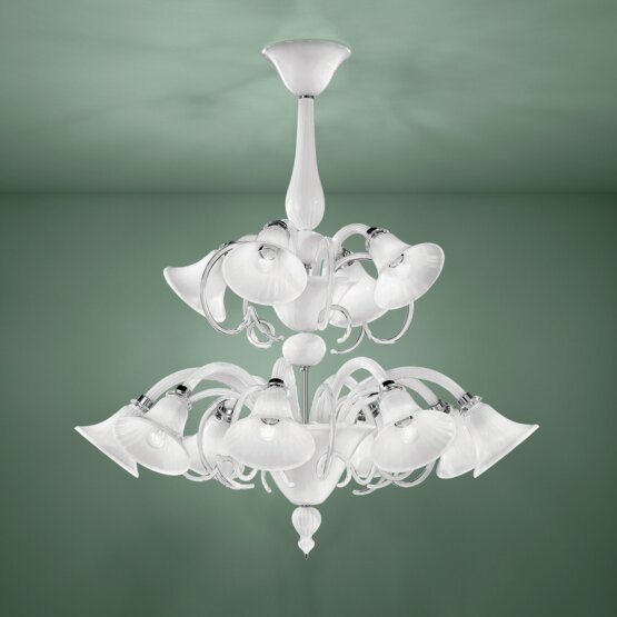 Venier Chandelier, 8+4 lights, milk white and crystal color