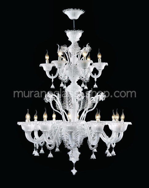 Domus Chandelier, Eighteen lights chandelier in white milk