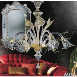 Crystal and gold three lights chandelier