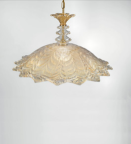 Suspended lamp with crystal graniglia and 24k gold