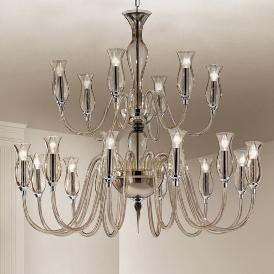 Aricò crosier Chandelier, Modern Chandelier with amber decoration at eighteen lights