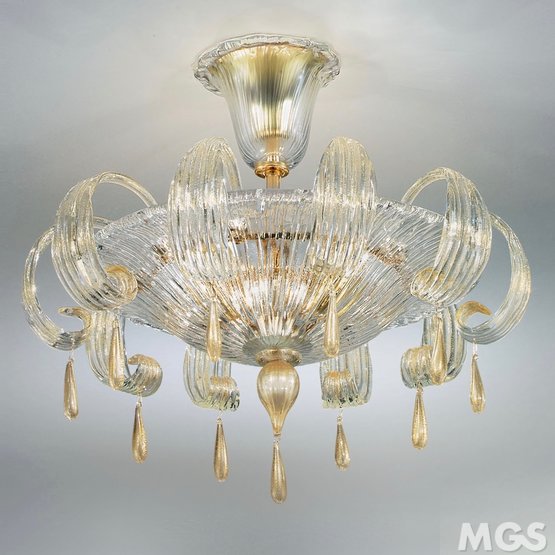Leafs Ceiling light, Ceiling lamp with leafs and gold decoration