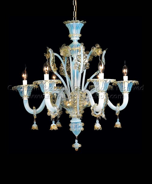 Domus Chandelier, Chandelier opal gold decoration at six lights